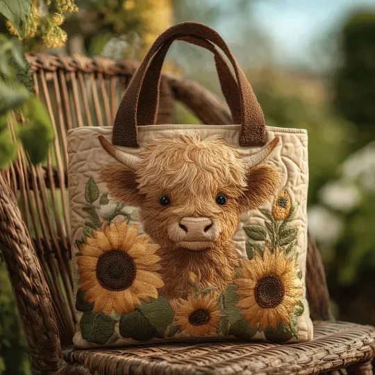 Highland Cow Quilted Tote Bag